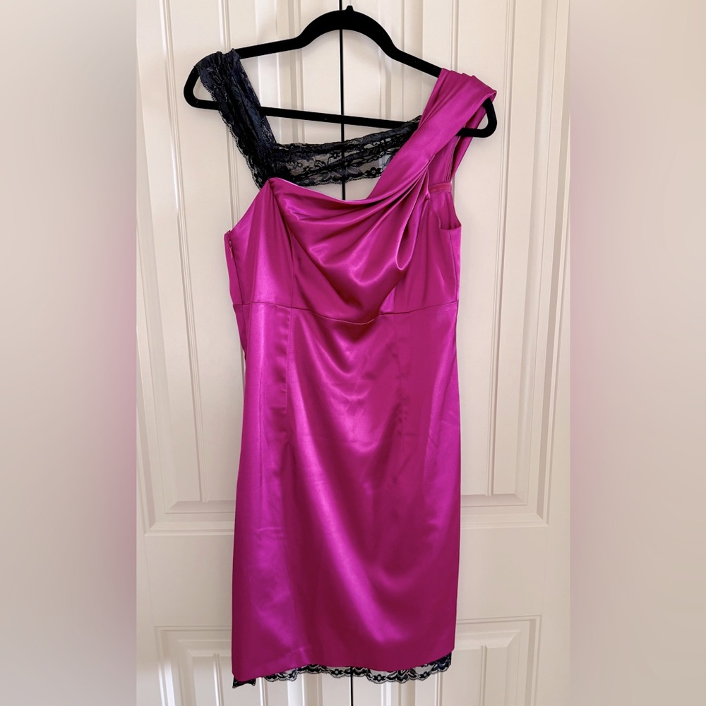 Jessica Pink Cocktail Dress with Black Lace Detail